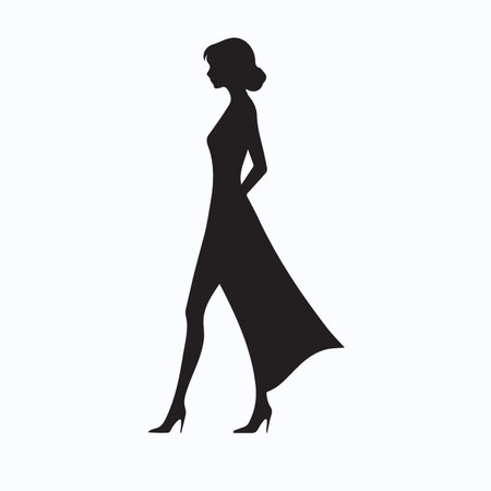 silhouette of a woman in a long dress, vector illustrationのイラスト素材