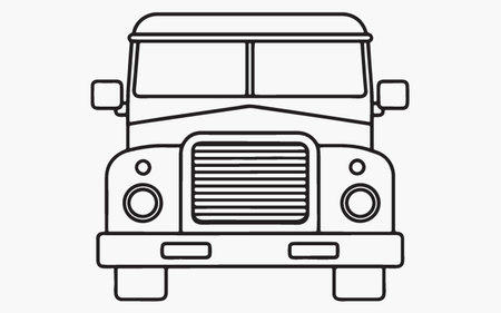 Old truck icon. Vector illustration in outline style. Front view.のイラスト素材