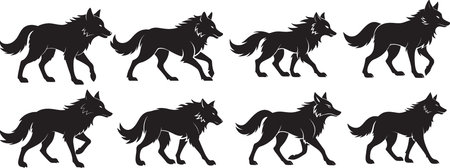 Set of wolf silhouettes. Vector illustration ready for vinyl cutting.のイラスト素材