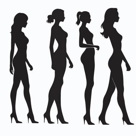Silhouettes of beautiful women on white background. Vector illustration.のイラスト素材