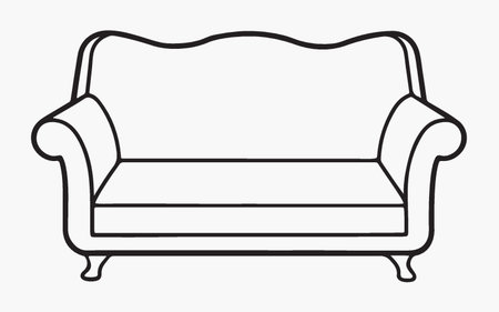 Sofa. Vector illustration in outline style. Isolated on white background.のイラスト素材