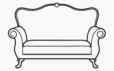 Sofa in line art style. Vector illustration. Isolated on white background.のイラスト素材