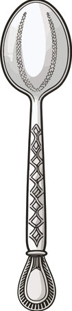 Illustration of a metal spoon with a pattern on a white backgroundのイラスト素材