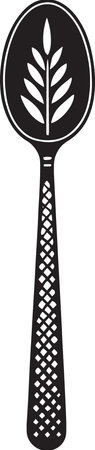 Black and white illustration of a spoon with a branch on a white backgroundのイラスト素材