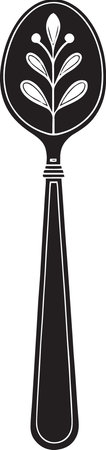 Illustration of a Silhouette of a Spoon with a leafのイラスト素材