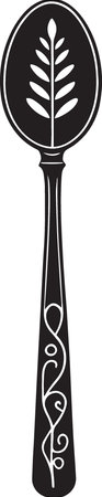 Black Silhouette of a Spoon with Leaves on a White Backgroundのイラスト素材