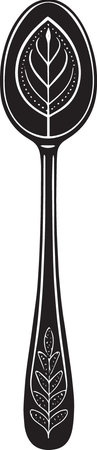 Black and White Silhouette of a Spoon with Leaf Pattern.のイラスト素材