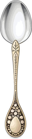 Illustration of a silver spoon with a pattern on a white backgroundのイラスト素材