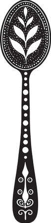 Black and White Kitchen Spoon. Vector Illustration Isolated On White Backgroundのイラスト素材