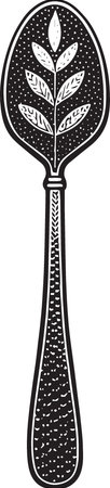 Illustration of a spoon with a leaf pattern on a white backgroundのイラスト素材