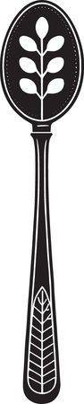 Black and White Silhouette of a Spatula with Leavesのイラスト素材