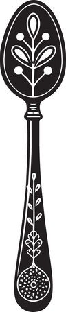 Black and White Silhouette of a Spoon with a Leafのイラスト素材