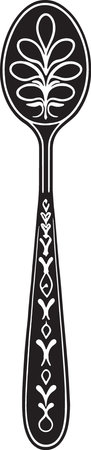 Black and White Silhouette of a Spoon with Ornate Patternのイラスト素材