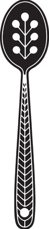 Black and white silhouette of a spoon with a leaf in the middleのイラスト素材