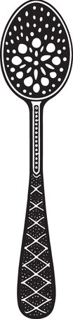 Black and white illustration of a spoon with a pattern on a white backgroundのイラスト素材