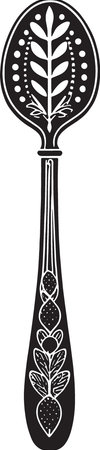 Illustration of a black and white spoon with an ornament on a white backgroundのイラスト素材