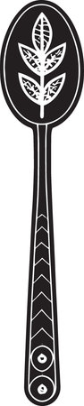 Black and white illustration of a spoon with leaves in the shape of a flowerのイラスト素材