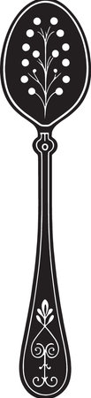 A black and white illustration of a vintage kitchen spoon with a pattern.のイラスト素材