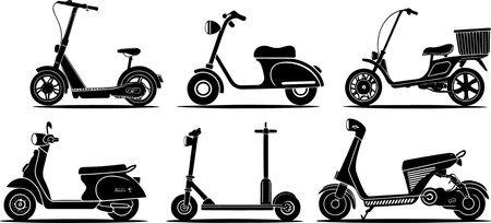 Set of vintage scooters. Vector illustration ready for vinyl cutting.のイラスト素材