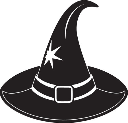 Witch hat isolated on white background, black and white vector illustrationのイラスト素材