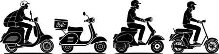 motorcyclist on scooter. vector illustration ready for vinyl cuttingのイラスト素材