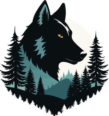 Wolf in the forest. Wild animal in the nature. Vector illustrationのイラスト素材