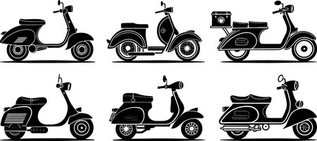 Set of vintage scooters.Vector illustration ready for vinyl cutting.のイラスト素材