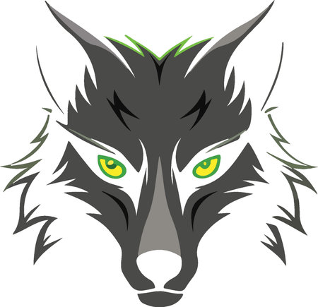 Illustration of a wolf head with green eyes viewed from side set inside circle on isolated white background.のイラスト素材