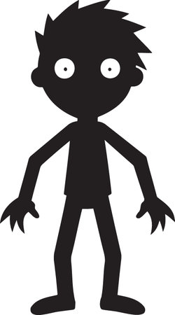 Funny boy with big eyes, black and white vector illustration.のイラスト素材