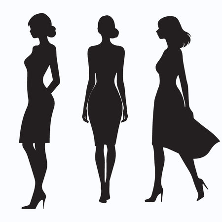 Silhouettes of women in evening dresses. Fashion vector illustration.のイラスト素材