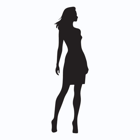 silhouette of a woman in a short dress on a white backgroundのイラスト素材