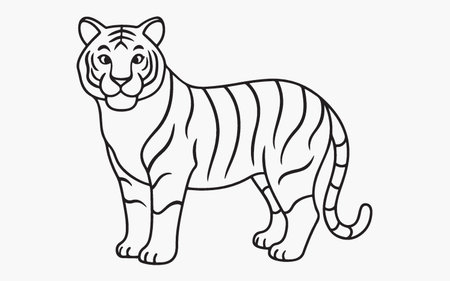 Vector illustration of a tiger isolated on a white background. Line art.のイラスト素材