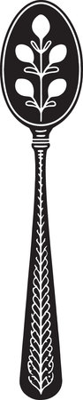 Black and white illustration of a spoon with a leaf on it.のイラスト素材