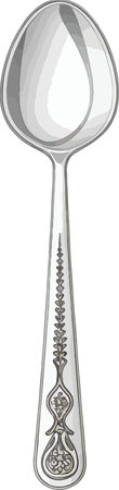 Illustration of a silver spoon with a pattern on a white backgroundのイラスト素材