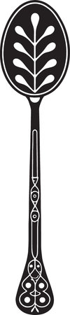 Illustration of a black and white spoon with a leaf on itのイラスト素材