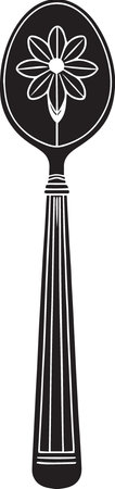 Black and white silhouette of a spoon with a flower in the middleのイラスト素材