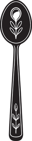 Black spoon with a flower on a white background. Vector illustration.のイラスト素材