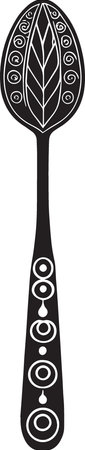 Black and white illustration of a spoon with a pattern on it.のイラスト素材