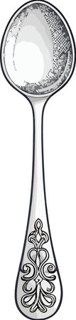 Illustration of a silver spoon with a pattern on a white backgroundのイラスト素材