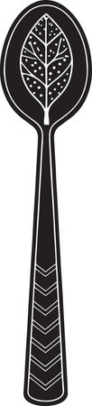 Black and White Silhouette of a Spoon with Leaf on Topのイラスト素材