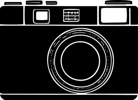 Retro Camera - Black and White Illustration Isolated on White Backgroundのイラスト素材