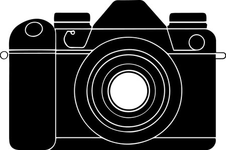 Black and white illustration of a camera on a white background. Vector image.のイラスト素材