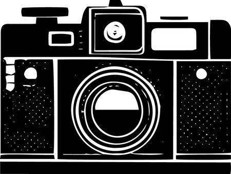 Retro Camera - Black and White Illustration Isolated on White Backgroundのイラスト素材