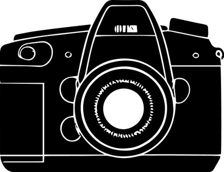 illustration of a camera on a white background in black and whiteのイラスト素材
