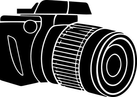 Illustration of a camera on a white background, done in black and white.のイラスト素材
