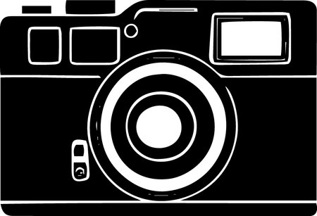 Vector illustration of a retro camera on a white background in black and whiteのイラスト素材
