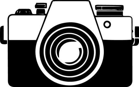 Illustration of a camera in black and white with a white backgroundのイラスト素材