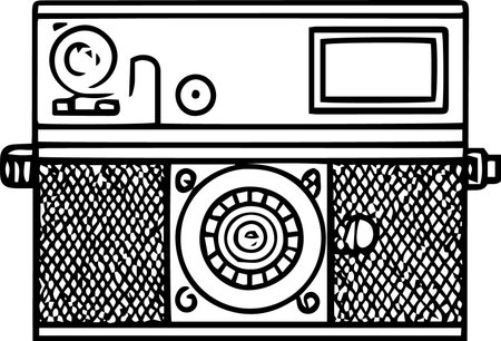 Black and White Cartoon Illustration of Vintage Camera for Coloring Bookのイラスト素材