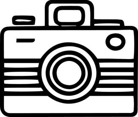 Black line Photo camera icon isolated on white background. Foto camera icon. Vector Illustrationのイラスト素材