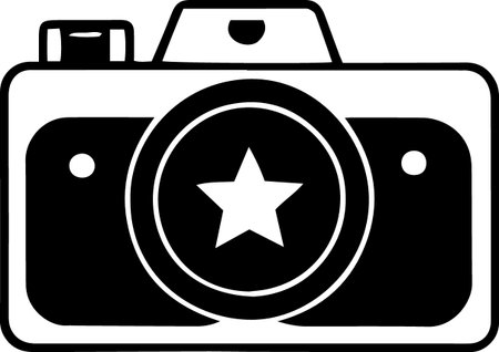 Camera with star icon isolated on white background. Vector Illustration.のイラスト素材